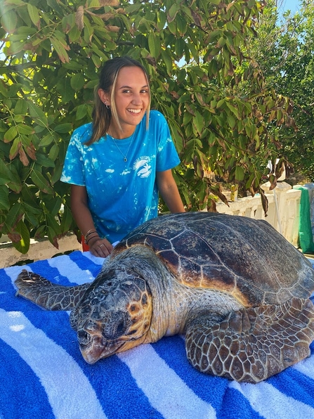 Sian with a turtle