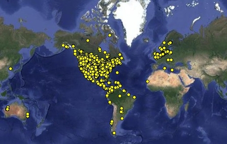 Motus receiver station location map