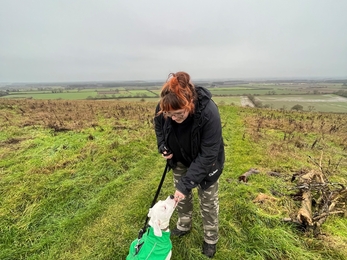 Abbi giving peter a treat whilst walking in the wolds 