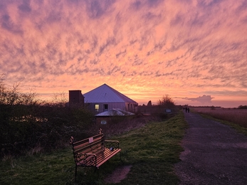 Far Ings Visitor Centre at sunset (c) Jill Dobbie