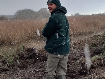 Jill at Far Ings in the snow