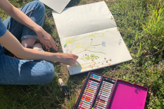 Drawing wildflowers at Deeping Lakes