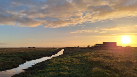 Winter dusk view back towards the Gibraltar Point Visitor Centre