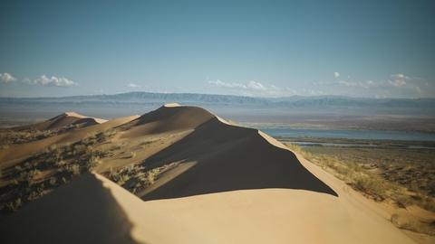 Sand dunes and mountains in Kazakhstan