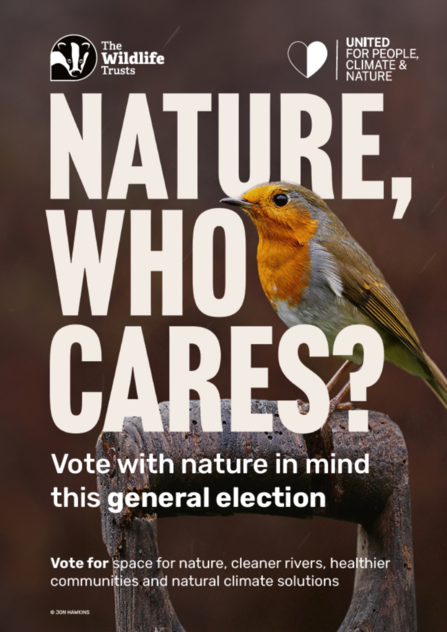 Poster with a robin and the text: Nature, who cares?