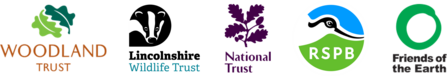 Banner with the logos of the Woodland Trust, Lincolnshire Wildlife Trust, National Trust, RSPB and Friends of the Earth