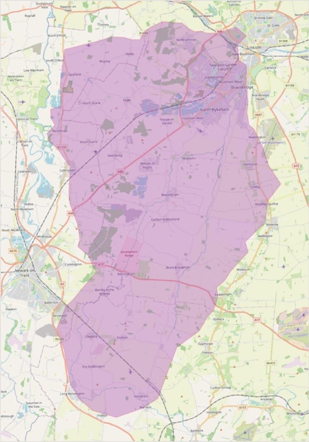 Map of the Lincoln and Witham Landscape Recovery area