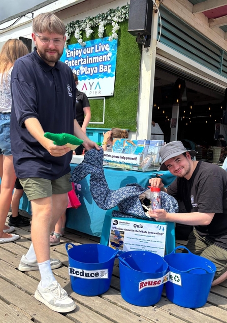 Marine interns Ryan and Josh with Annette the recycling whale