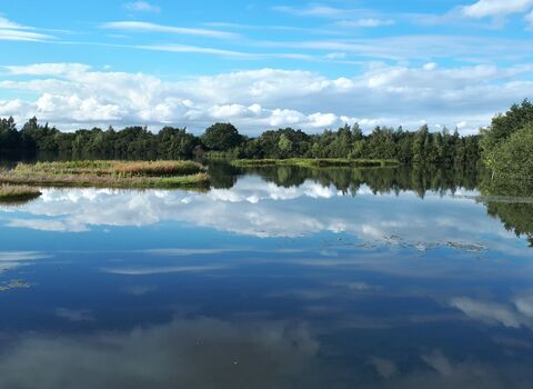 clouds reflected in Thorpe Lake at Whisby Nature Park