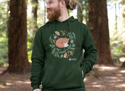 Teemill winter fox dark green men's hoodie