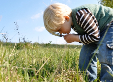 Boy with magnifying glass